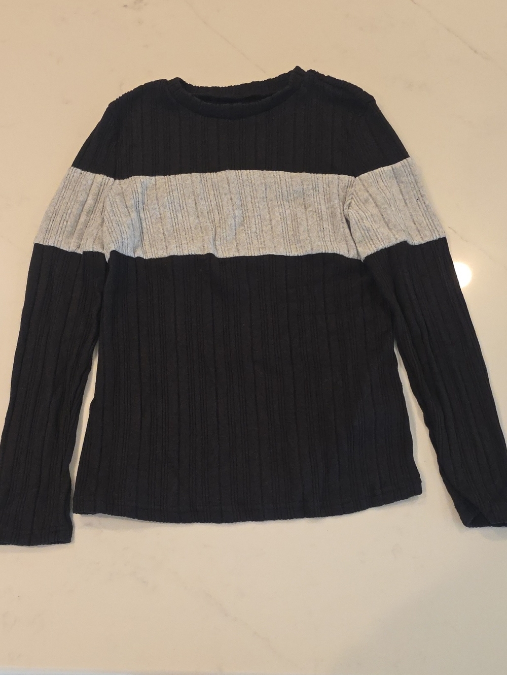 NWOT Women's Striped Ribbed Crewneck Sweater  - Black & Light Gray